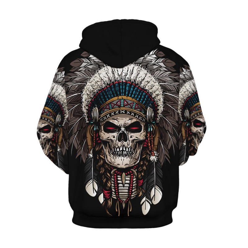 3D Print Tribal Style Native American Skull Pattern Hoodie