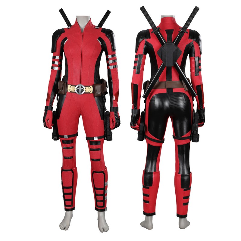 Deadpool 3 Lady Costume 2024 Deadpool Wolverine Cosplay Suit Red Halloween Outfits