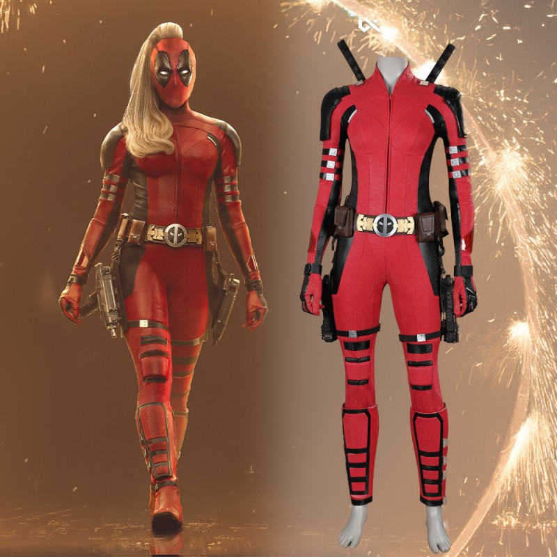 Deadpool 3 Lady Costume 2024 Deadpool Wolverine Cosplay Suit Red Halloween Outfits