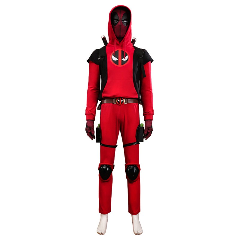 Deadpool Costume Hoodie Deadpool 3 Red Cosplay Suit for Kids Adult