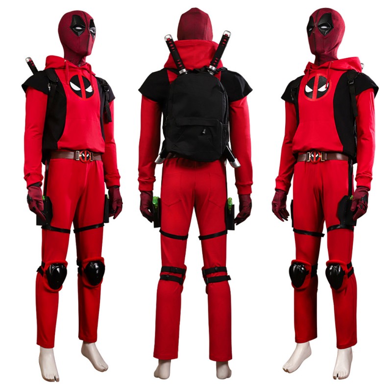 Deadpool Costume Hoodie Deadpool 3 Red Cosplay Suit for Kids Adult