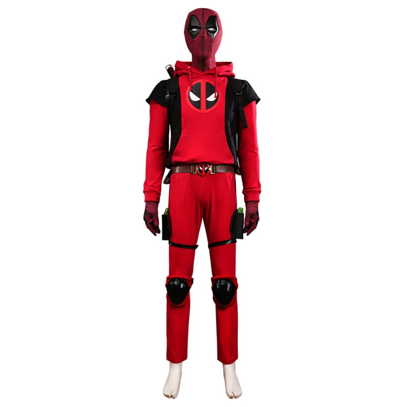 Deadpool Costume Hoodie Deadpool 3 Red Cosplay Suit for Kids Adult