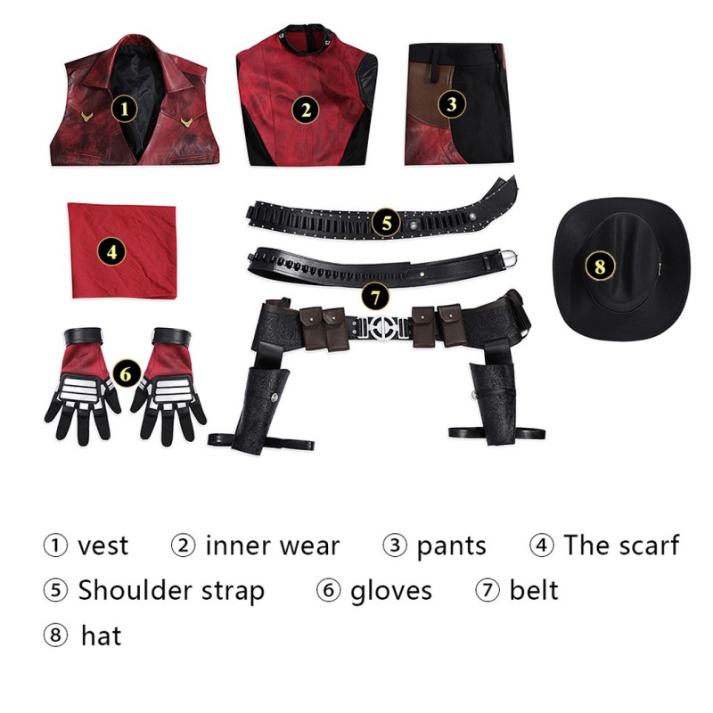 Cowboypool Costume Deadpool & Wolverine Cosplay Suit Cowboy Deadpool Red Outfits