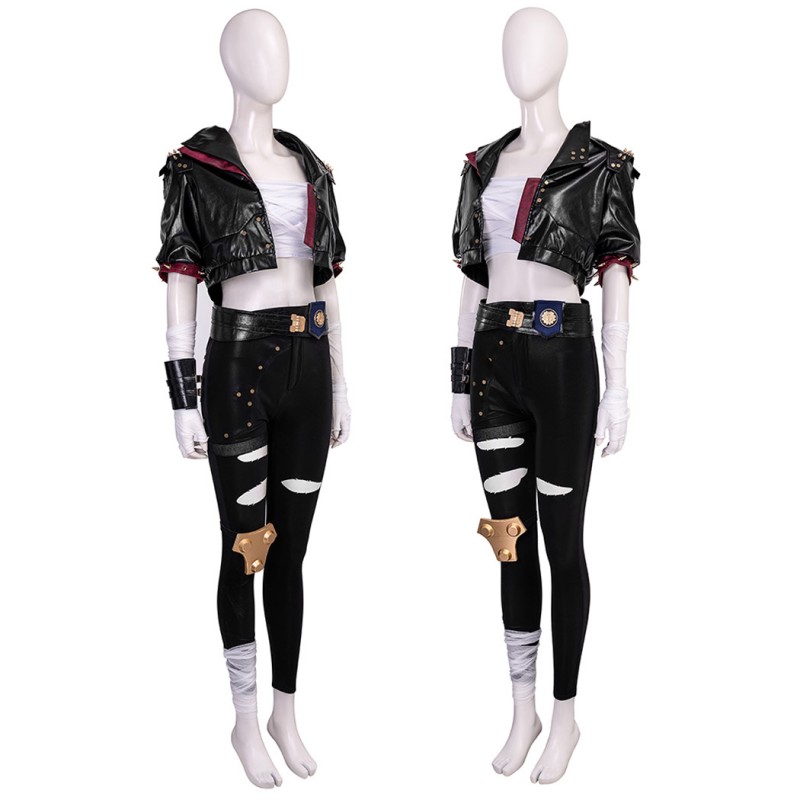 Arcane Season 2 VI Black Leather Jacket Cosplay Costume League of Legends LOL Halloween Suit