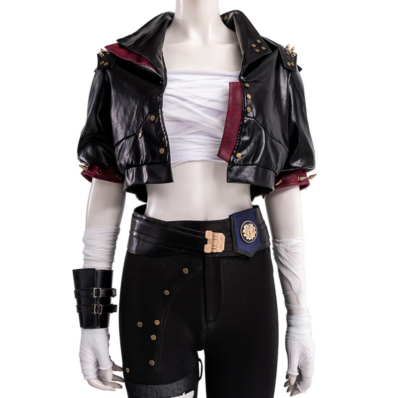 Arcane Season 2 VI Black Leather Jacket Cosplay Costume League of Legends LOL Halloween Suit