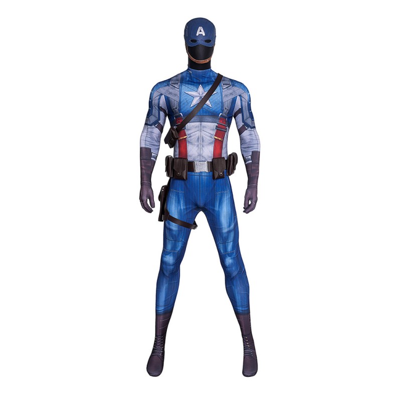 Captain America Jumpsuit Steven Rogers Cosplay Costume Adult Printed Suit