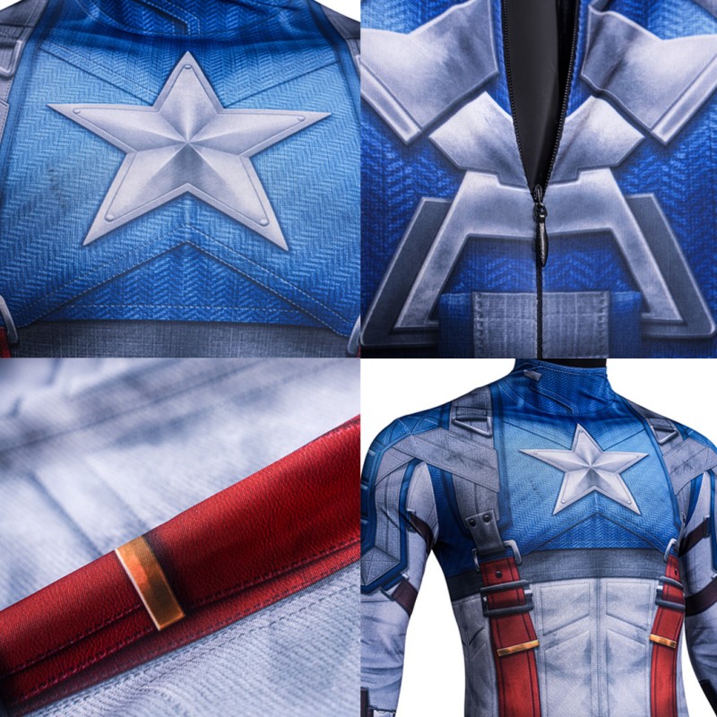 Captain America Jumpsuit Steven Rogers Cosplay Costume Adult Printed Suit