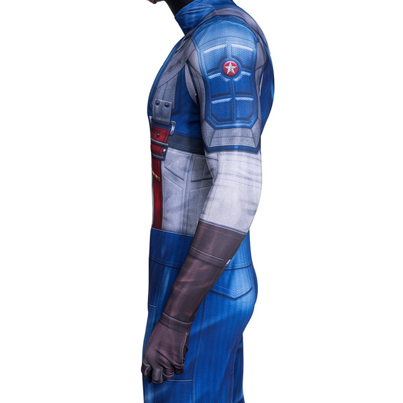 Captain America Jumpsuit Steven Rogers Cosplay Costume Adult Printed Suit