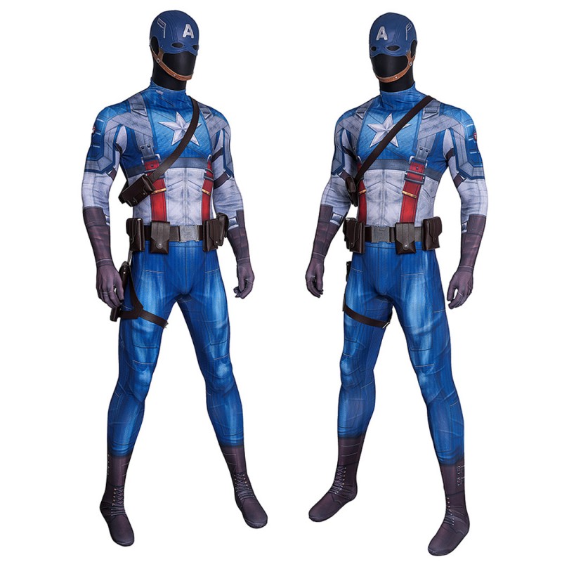 Captain America Jumpsuit Steven Rogers Cosplay Costume Adult Printed Suit