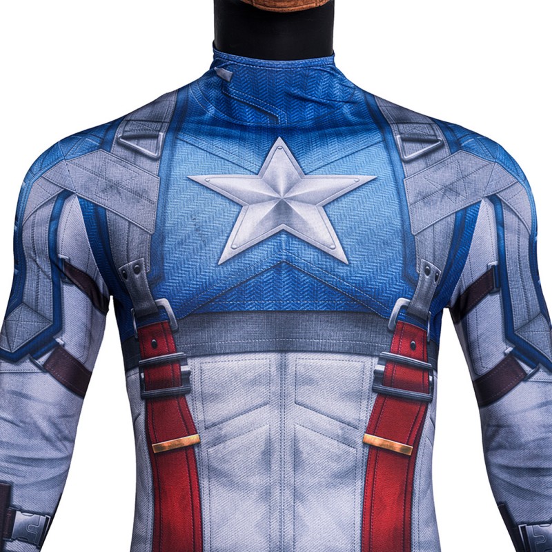 Captain America Jumpsuit Steven Rogers Cosplay Costume Adult Printed Suit