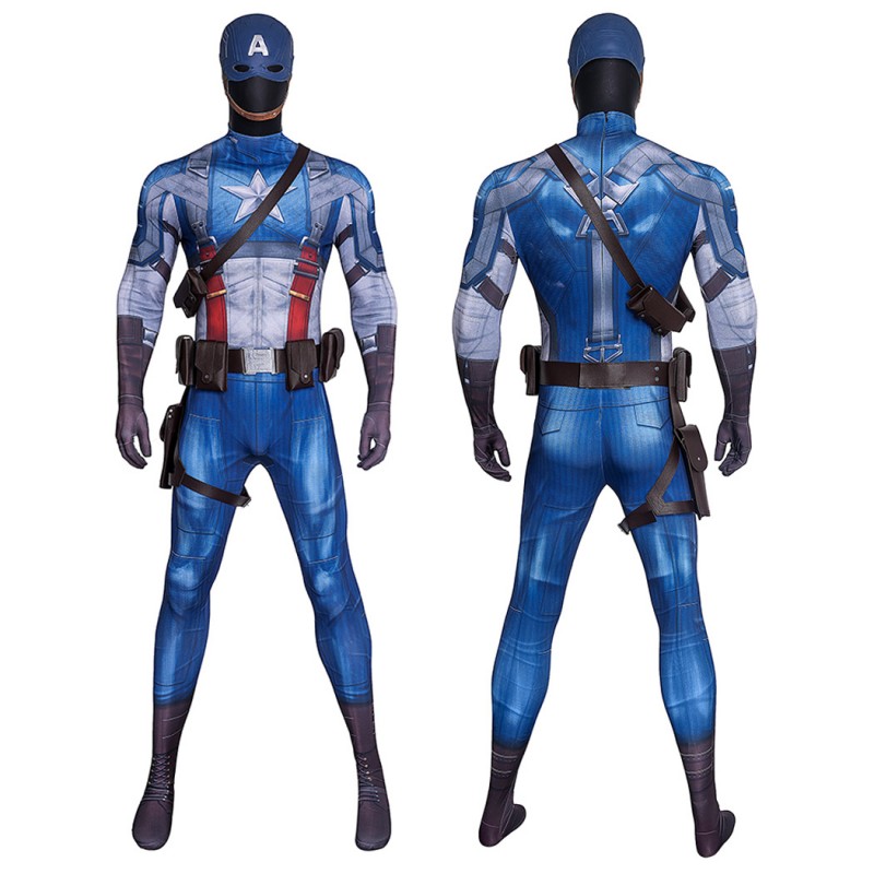 Captain America Jumpsuit Steven Rogers Cosplay Costume Adult Printed Suit