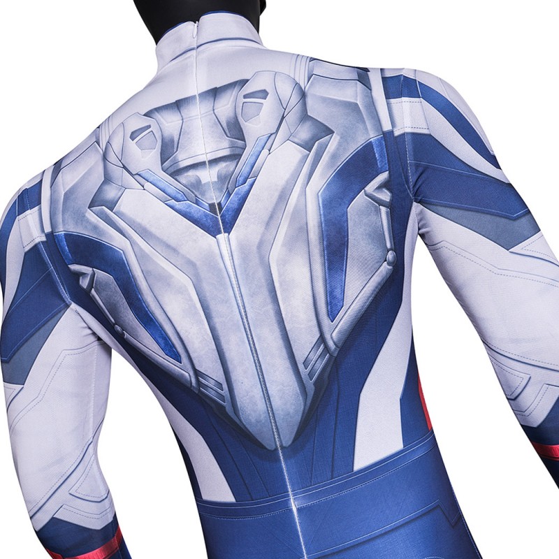 Captain America Brave New World Jumpsuit Sam Wilson White Blue Cosplay Costume Printed Suit