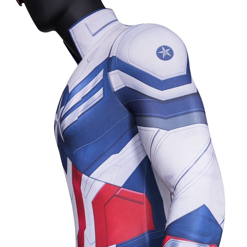 Captain America Brave New World Jumpsuit Sam Wilson White Blue Cosplay Costume Printed Suit