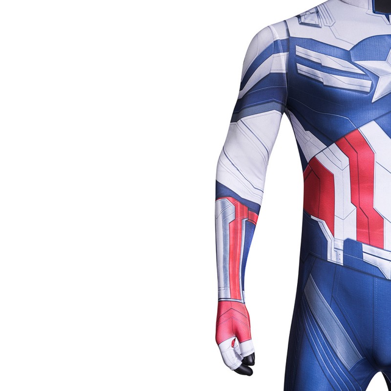 Captain America Brave New World Jumpsuit Sam Wilson White Blue Cosplay Costume Printed Suit