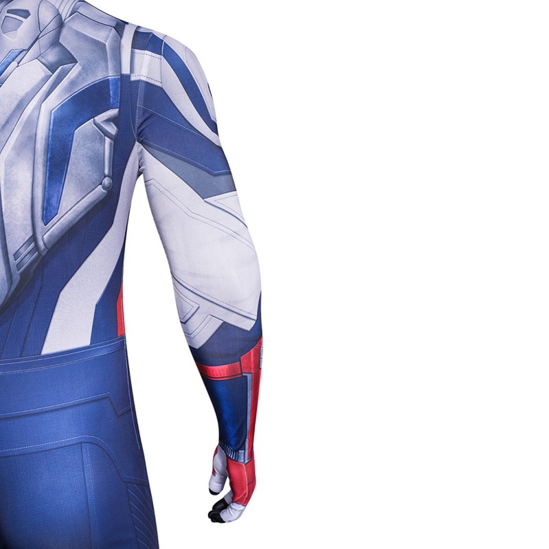 Captain America Brave New World Jumpsuit Sam Wilson White Blue Cosplay Costume Printed Suit