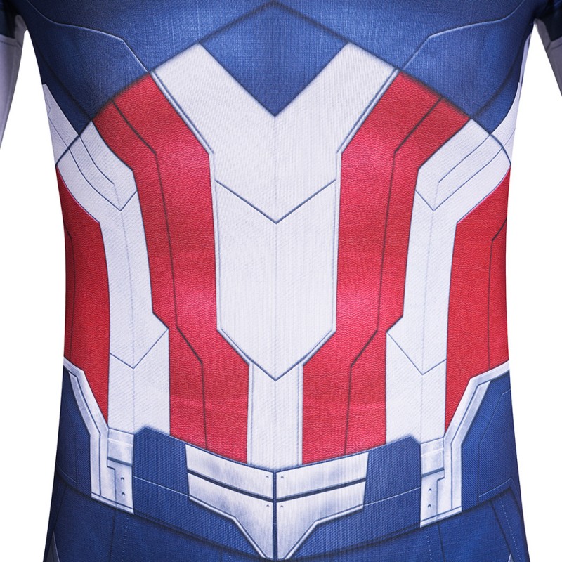 Captain America Brave New World Jumpsuit Sam Wilson White Blue Cosplay Costume Printed Suit