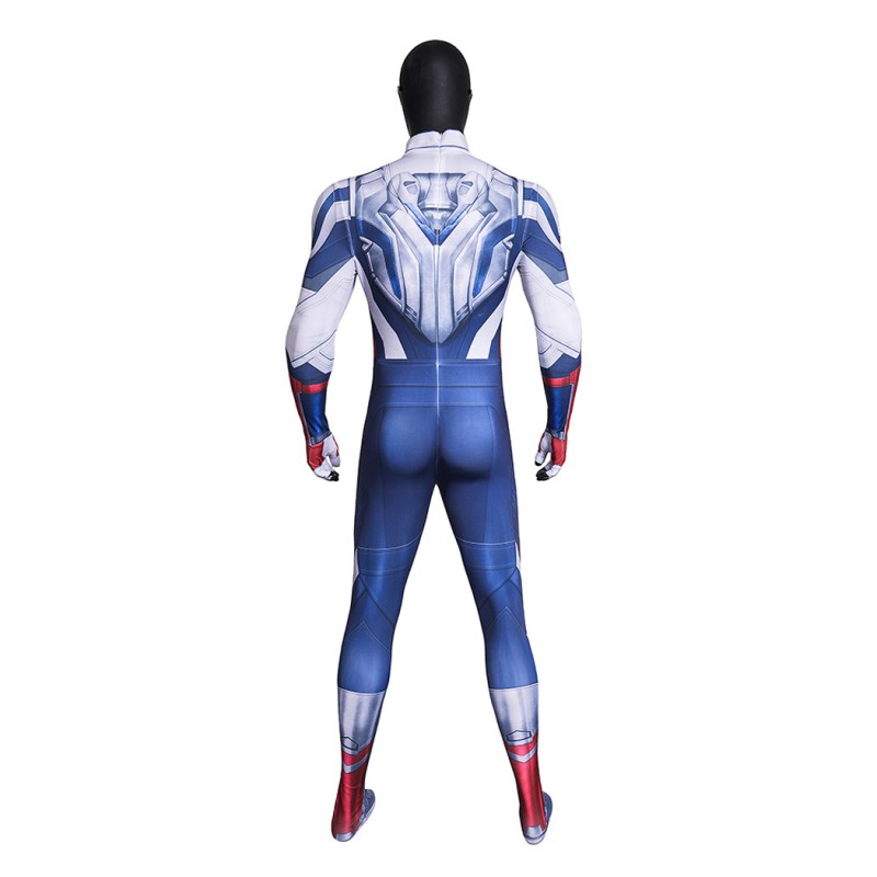 Captain America Brave New World Jumpsuit Sam Wilson White Blue Cosplay Costume Printed Suit