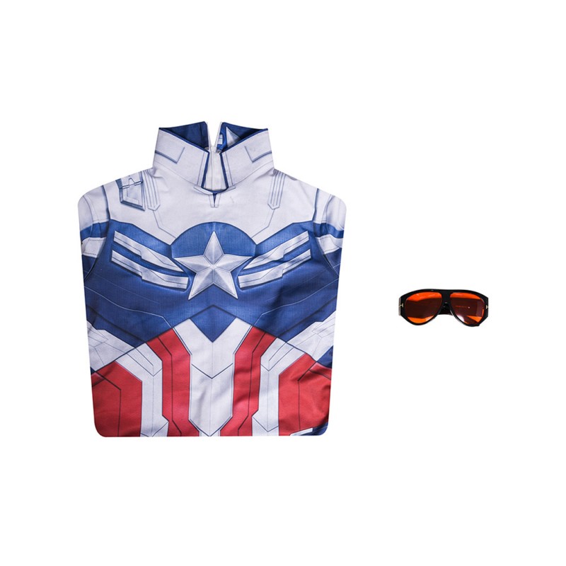 Captain America Brave New World Jumpsuit Sam Wilson White Blue Cosplay Costume Printed Suit