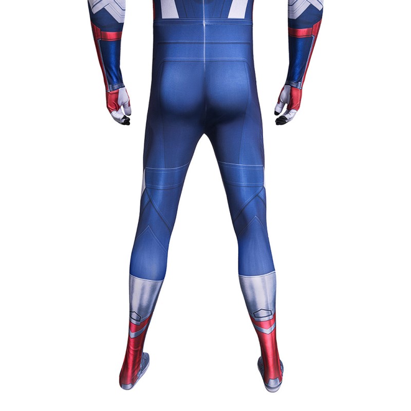 Captain America Brave New World Jumpsuit Sam Wilson White Blue Cosplay Costume Printed Suit