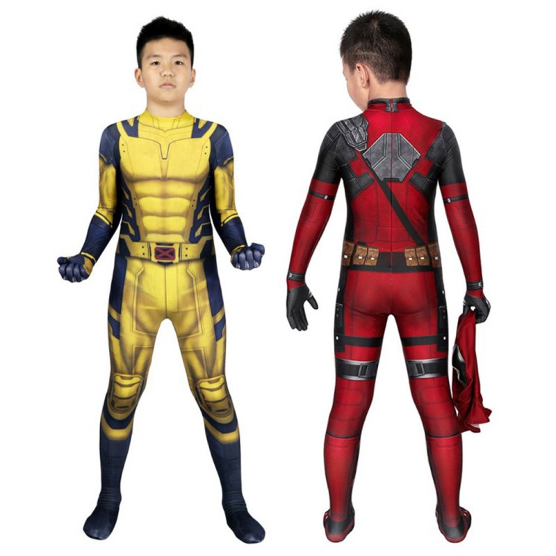 Kids Deadpool & Wolverine Cosplay Costume Jumpsuit full set